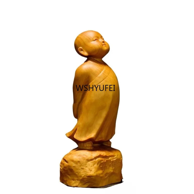 1pcs cliff cypress wood carving zen master solid buddha statue tea pet handheld components car ornaments home