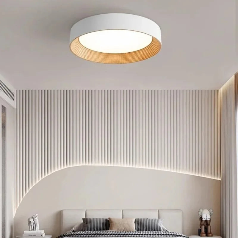 Nordic creative wood grain ceiling lamp minimalist round led chandelier living room balcony bedroom hotel decor