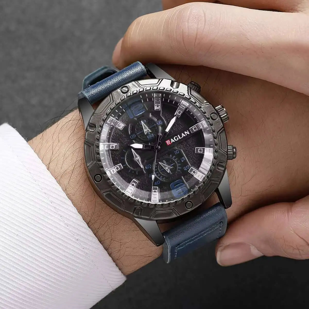 Fashion leather strap men quartz watch casual large dial sports wristwatch for mens clock reloj hombre（without box）