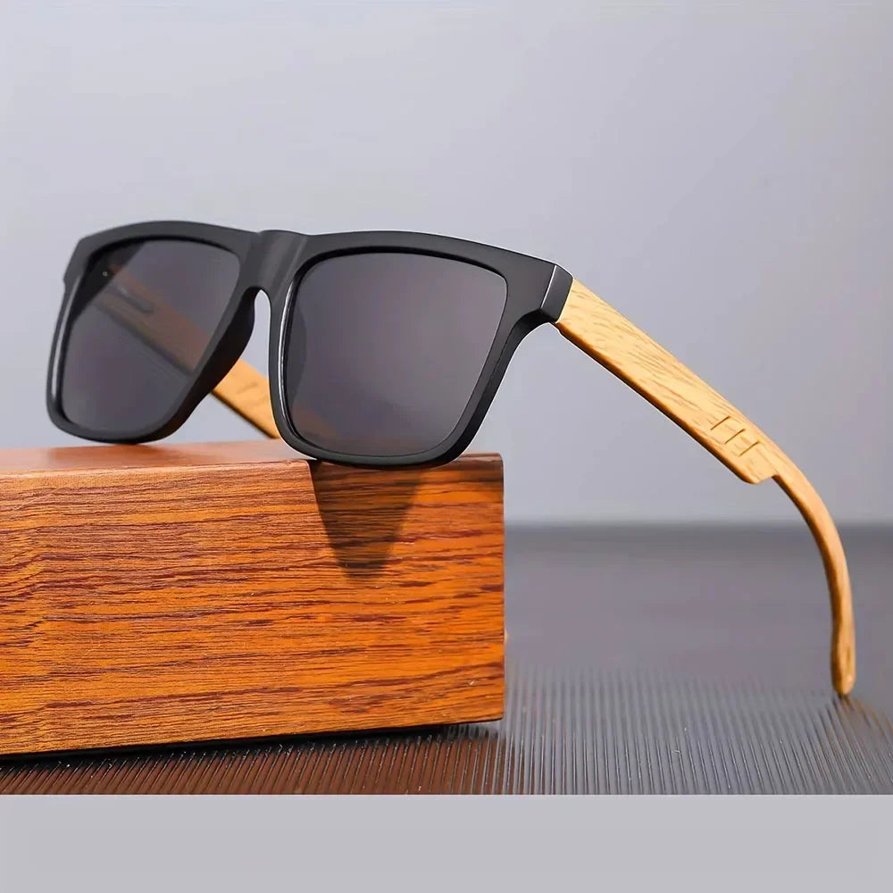 1/2pcs new square casual sunglasses wood grain spring hinges uv400 protection unisex outdoor daily eyewear