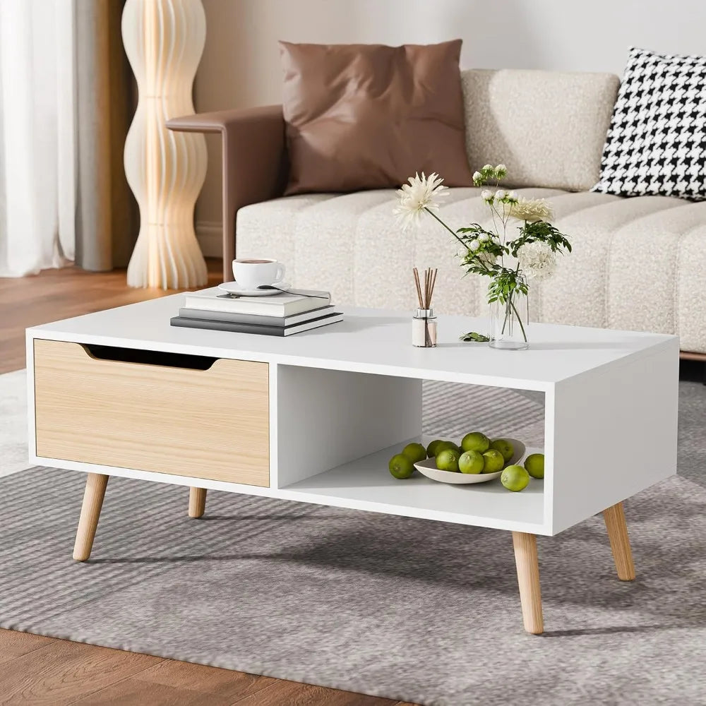 Modern coffee table wooden cocktail with storage minimalist hallway mid century