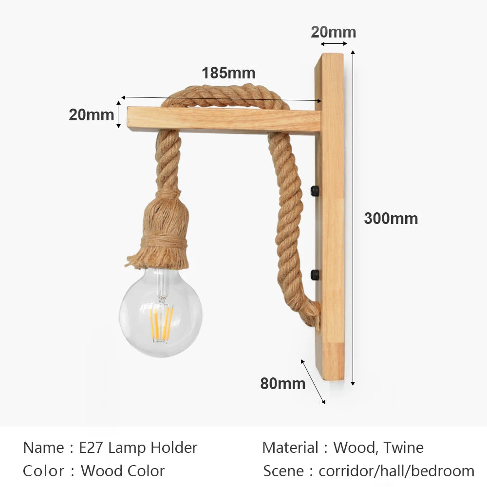 Hemp rope wall lamps 85v-265v garden light retro wooden kinkiety na sciane home decor sconse for living room