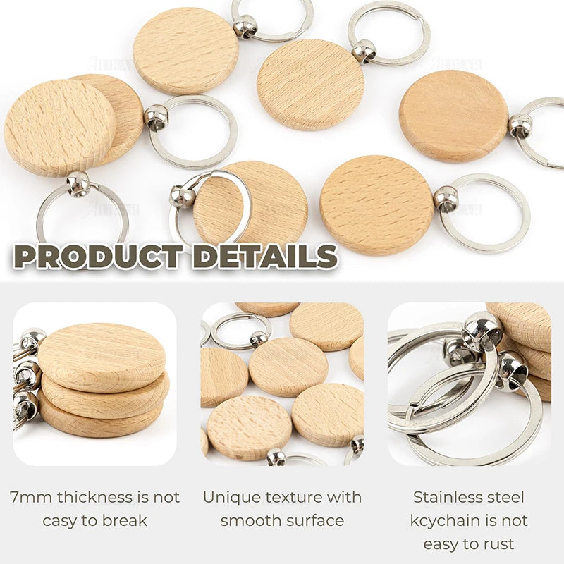 10-50pcs gift wood key chain wholesale keyrings beech keychain wooden pendant ring