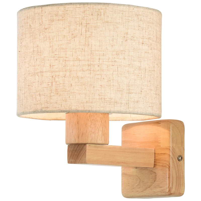 Botimi fabric lampshade led wall lamp for living room hotel bedside wooden sconce e27 luminaire bed reading home