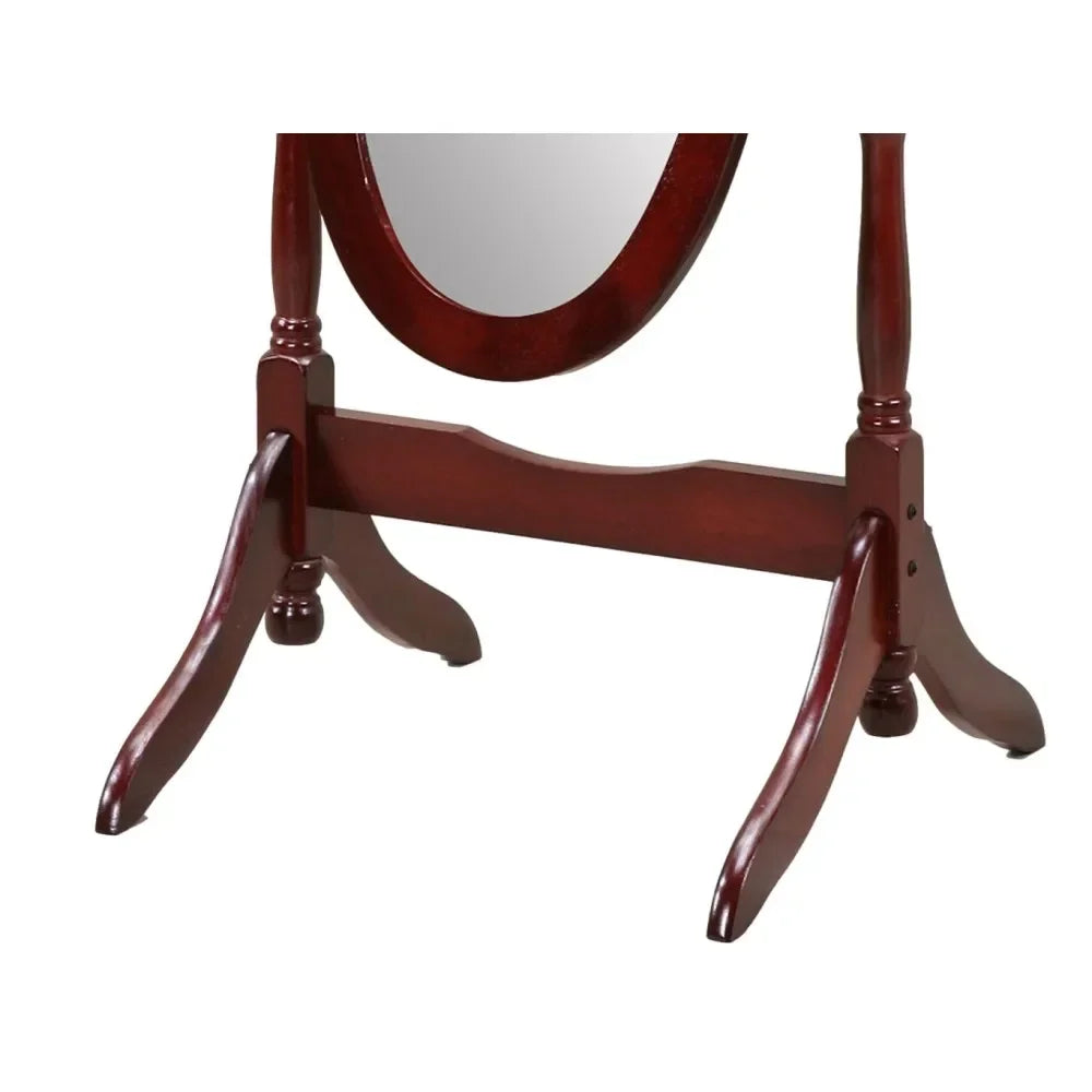 Traditional queen anna style wood floor cheval mirror cherry finish