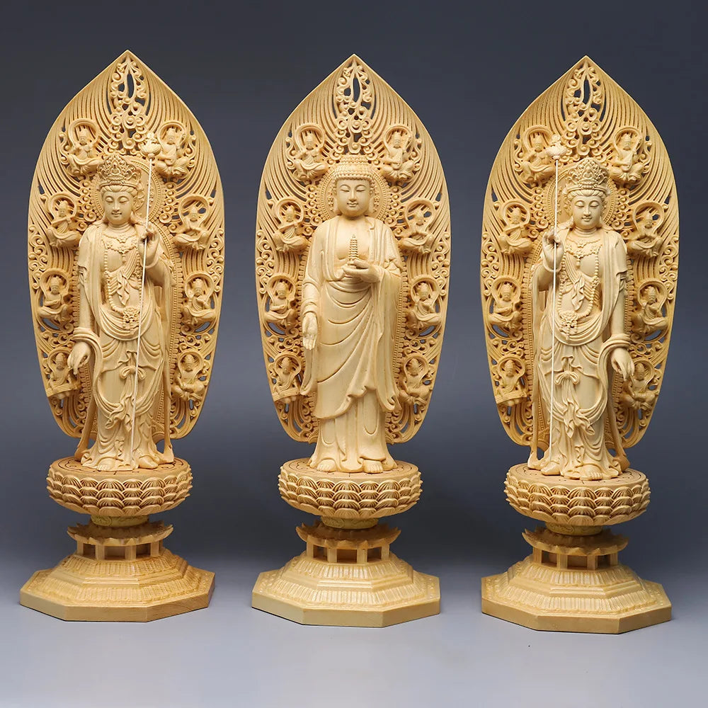 cypress-carved-oriental-three-saints-ornament-solid-wood-sun-and-moonlight-bodhisattva-pharmacist-buddha-statue-decoration