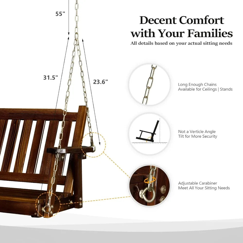 Upgraded heavy duty 880 lbs 4 ft patio wooden porch swing solid fir wood outdoor handing bench for garden | yard