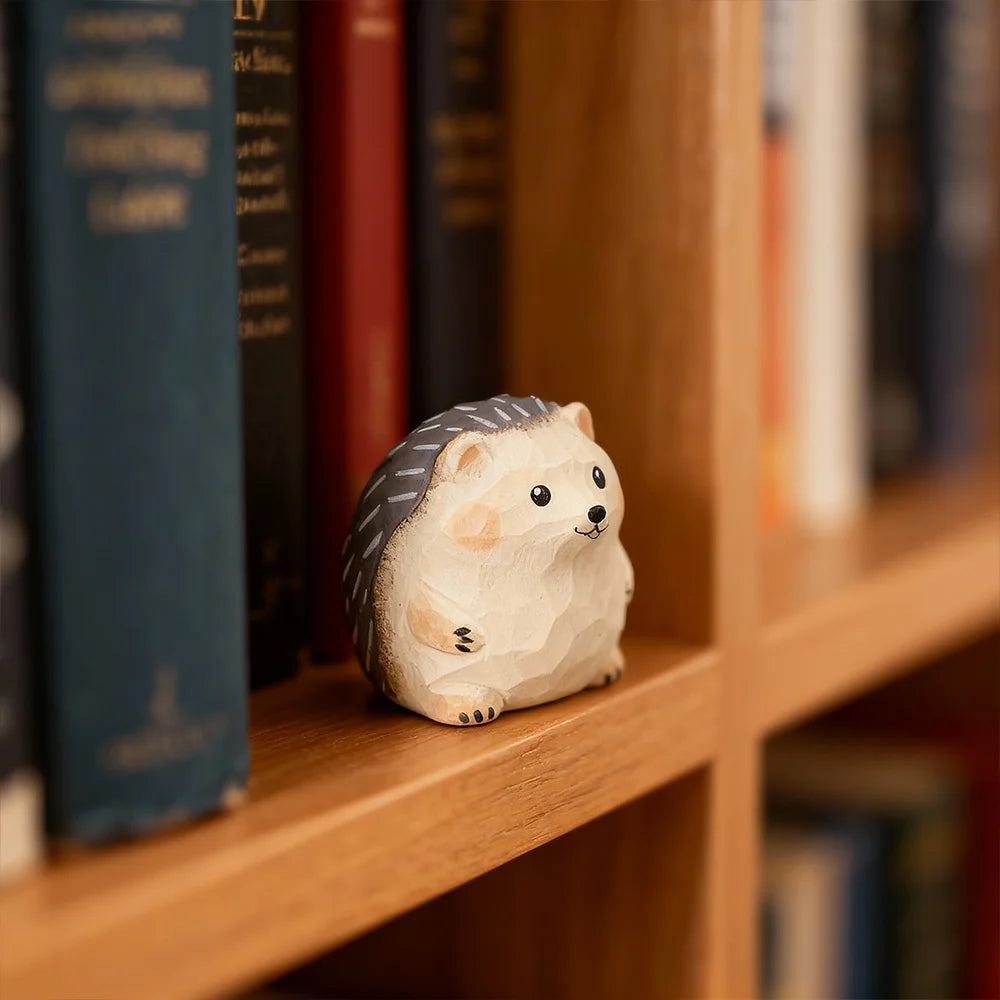 Christmas decoration hedgehogs figurines handmade wood carving ornaments small animal handcrafted wooden - light grey