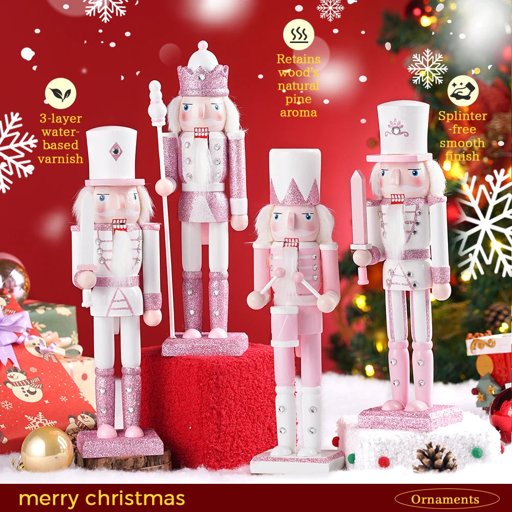 12in pink painted nutcracker soldier wooden handmade figurine christmas decor holiday party home desktop decoration
