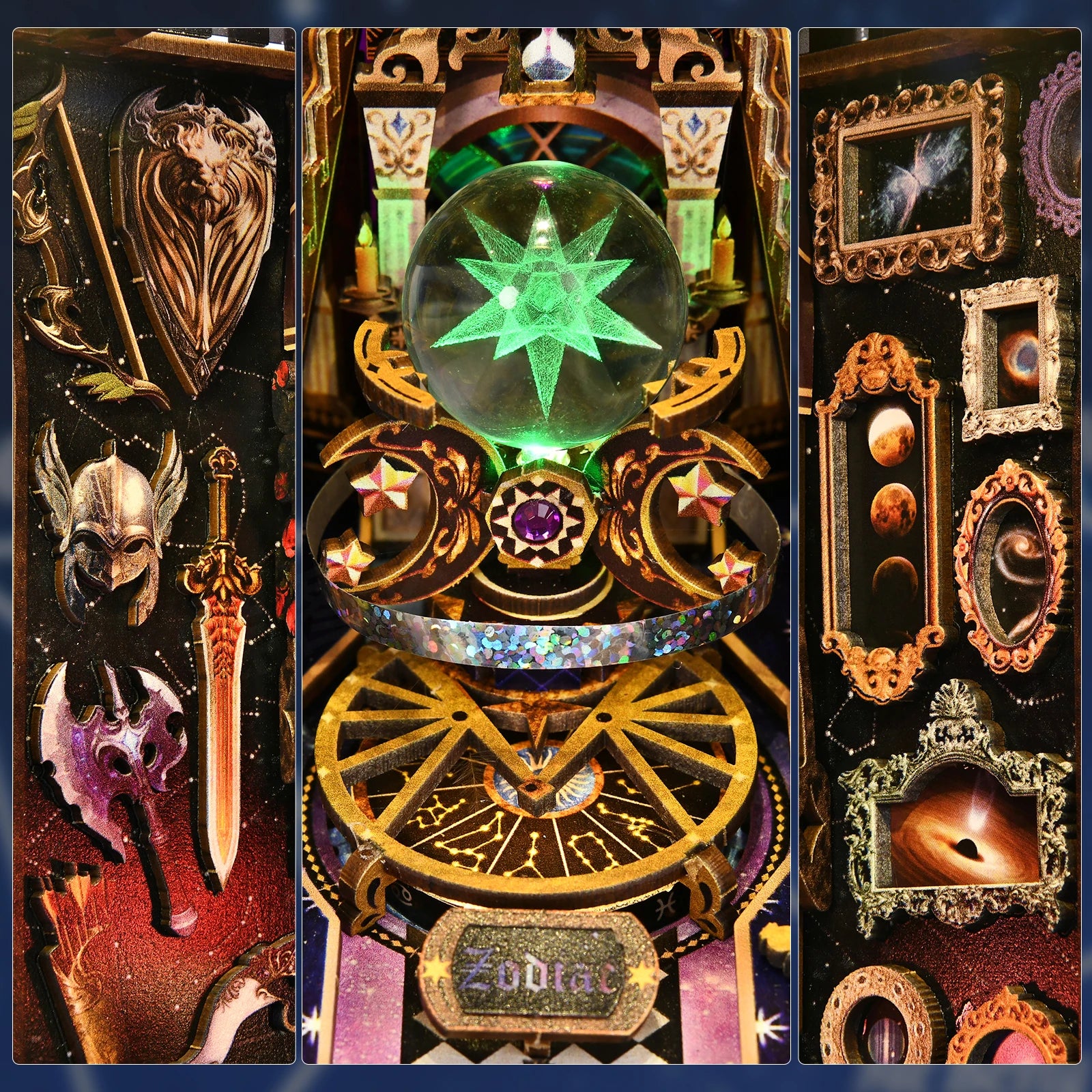 Book nook kit twelve constellations 3d diy wooden puzzle handmade bookshelf dollhouse model bookend building home