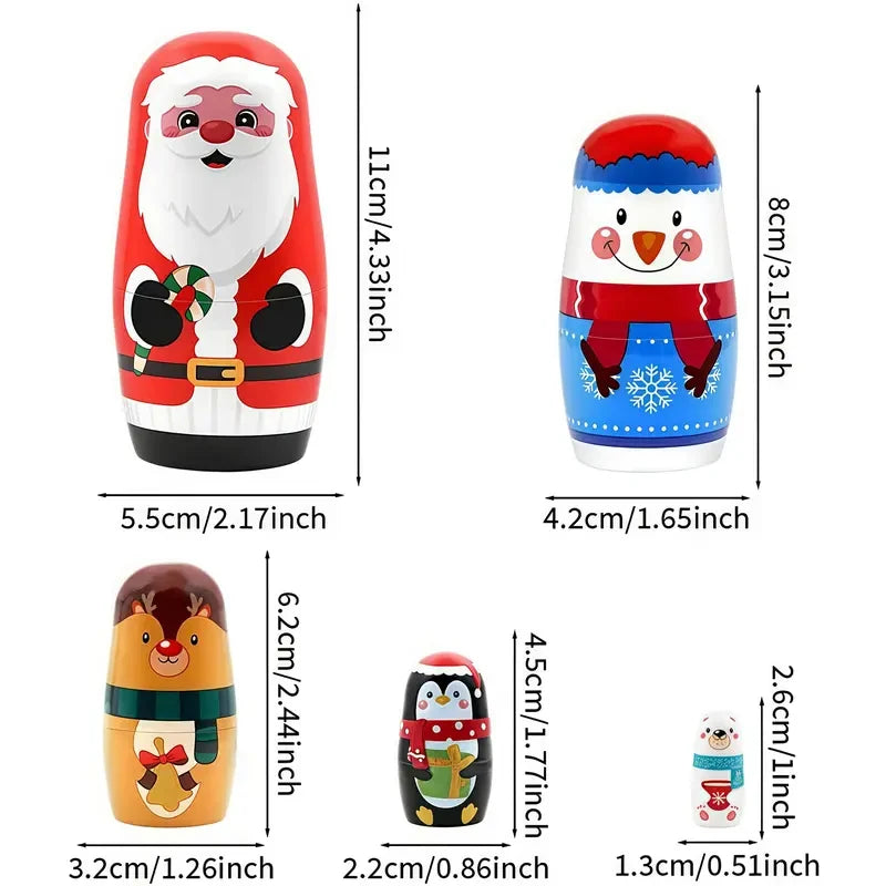 Christmas nesting dolls wooden matryoshka russian handmade toy gift home decor storage favorite fine - as shown
