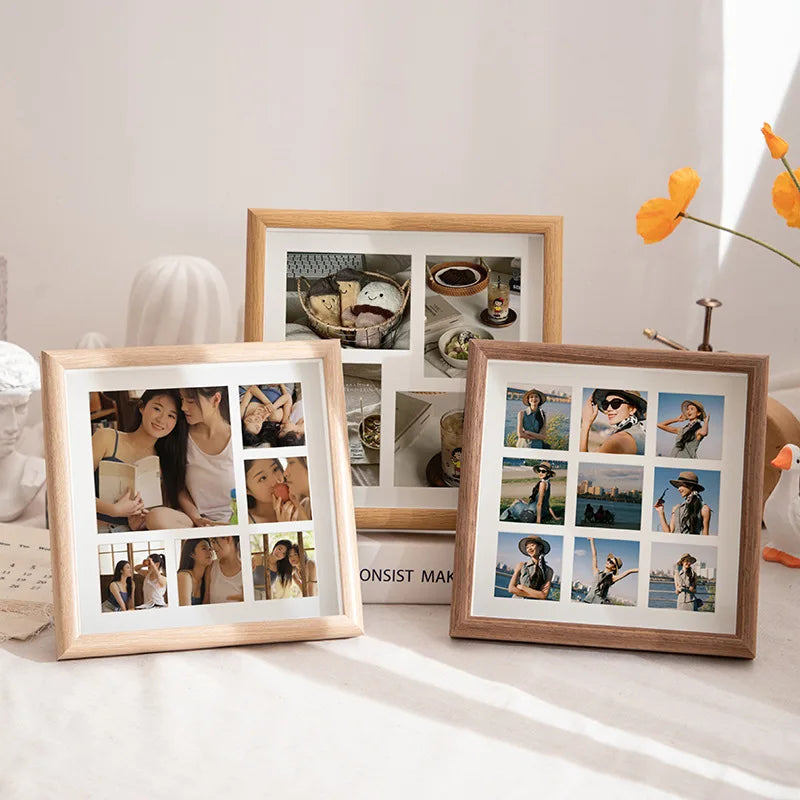 Imitative wooden photo frame for walls 23x23cm nine-square grid vintage frames stand pictures gift room desktop decor
