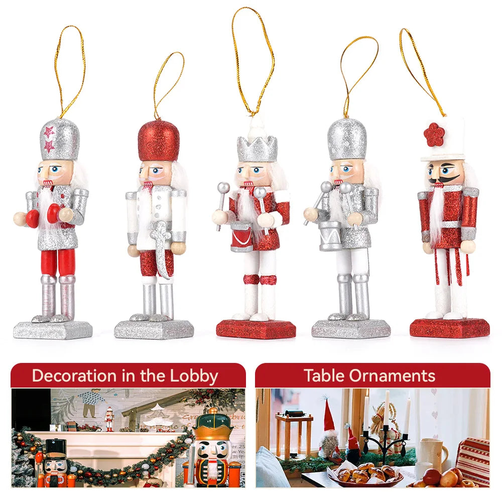 5pcs/set christmas nutcracker soldier puppet wooden handicraft tree pendant desktop ornament new year home decoration