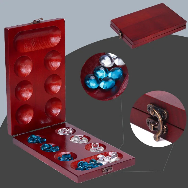 Chestnut pine foldable mancala board game - fun classic table with wooden for adults & kids