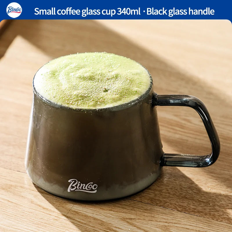 Bincoo 340ml transparent heat-resistant espresso cup glass coffee mug with wood handle cappuccino latte tea water cups