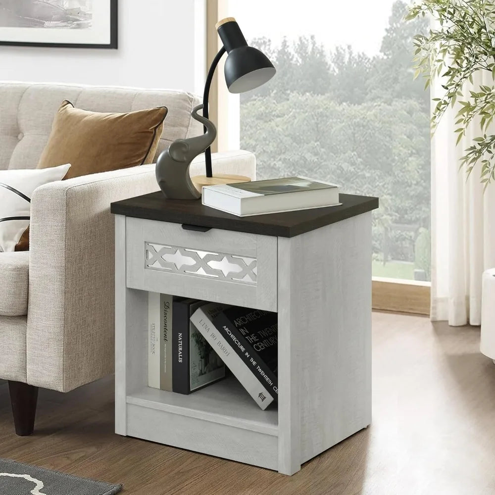 Hailey set of 2 1 drawer wood nightstand bedside table with storage drawers compact night stand for bedroom end or side