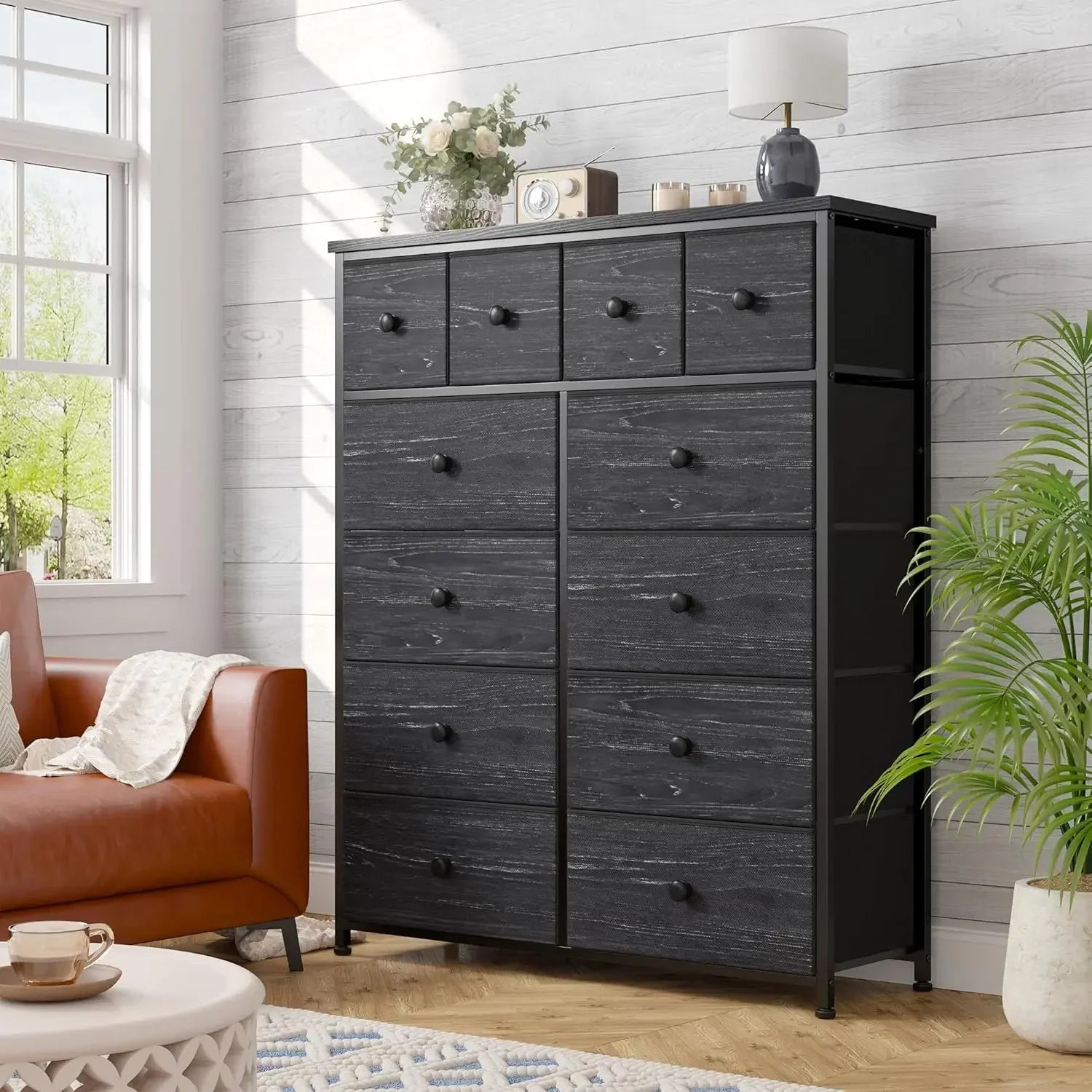 Dresser for bedroom with 12 drawers dressers & chests of black fabric - united states
