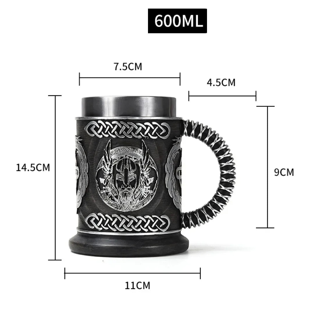 Viking wood style beer mug 3d resin stainless steel coffee cup wine glass metal double wall jug thermal - reading