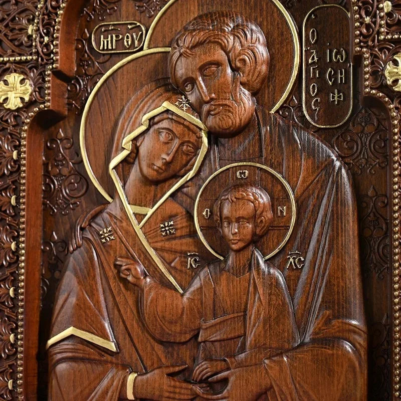 High quality religious holy family catholic wood carving byzantine icon plaque jesus home hanging decor - (christian)