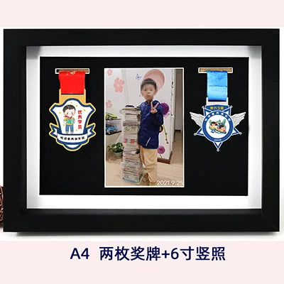 Wooden medal display frame marathon bae creative picture stand storage organizer modern simple sle rectangle - black