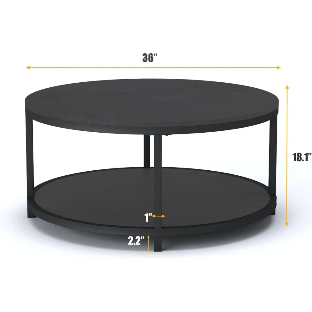 Rustic 36 wooden top coffee table with metal legs - modern industrial sofa for living room - black oak / united states