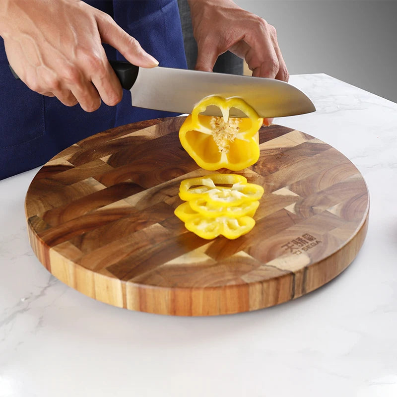 Acacia wood cutting board round end grain chopping block double-sided using wooden cheese butcher food grade kitchen
