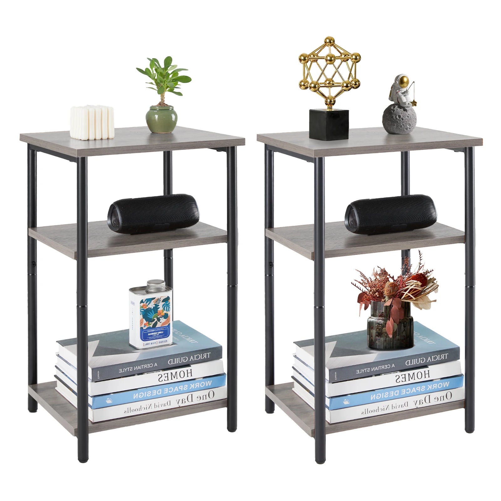 Jhk 2/3-tier end table side tables with adjustable feet small nightstand steel frame space-saving for bedroom living