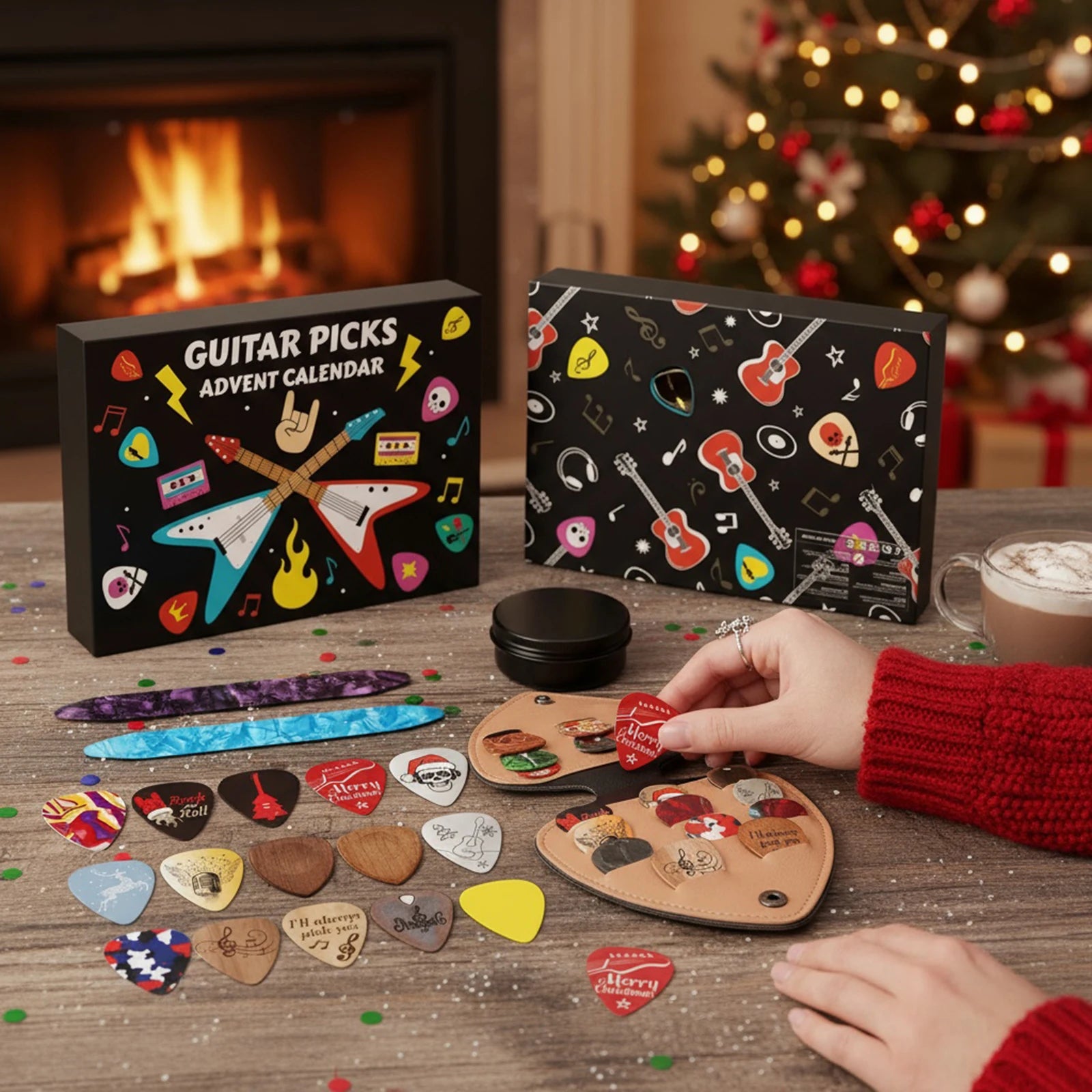 Guitar picks advent calendar 2025 24days christmas countdown with celluloid & wood musical fun gift box