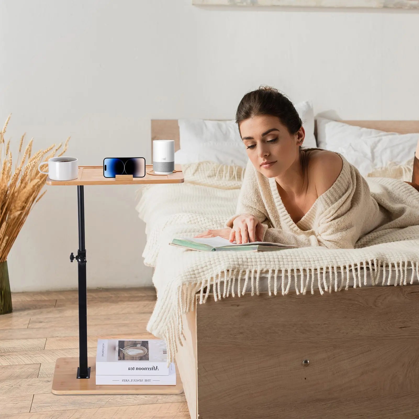 Adjustable height sofa side table & bath tub tray stand multi-purpose furniture lightweight durable for living room