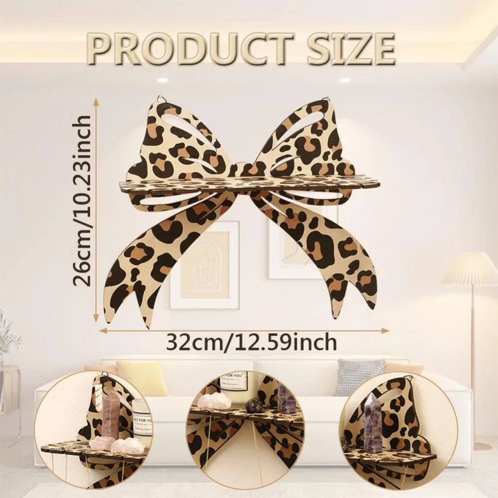 Butterfly heart crystal shelf decor bow display wooden wall floating shelves leopard 1pcs for stone essential - united