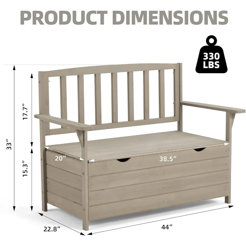 Outdoor storage bench wooden garden weatherproof patio benches for outside 2-seat front porch park - standard