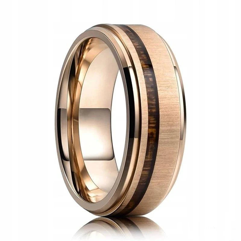 Fashion silver color men’s stainless steel rings koa wood deer antler inlay dome engagement for men women wedding