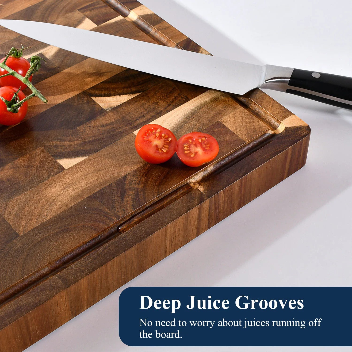 16 inch end grain acacia wooden chopping board serving cutting carving for turkey meat bbq with juice groove