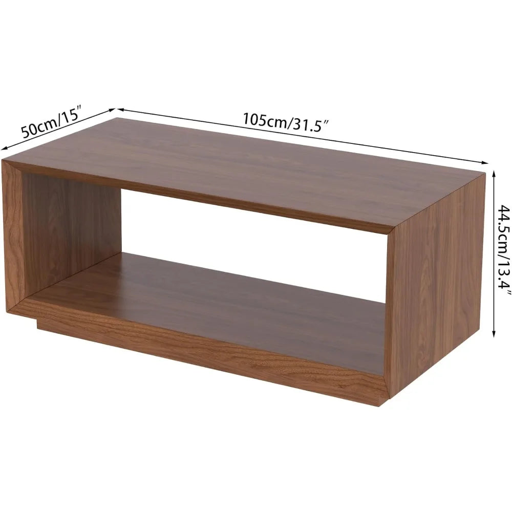 Coffee table with storage mid century modern rectangle cocktail tea farmhouse wood for living room home o - walnut