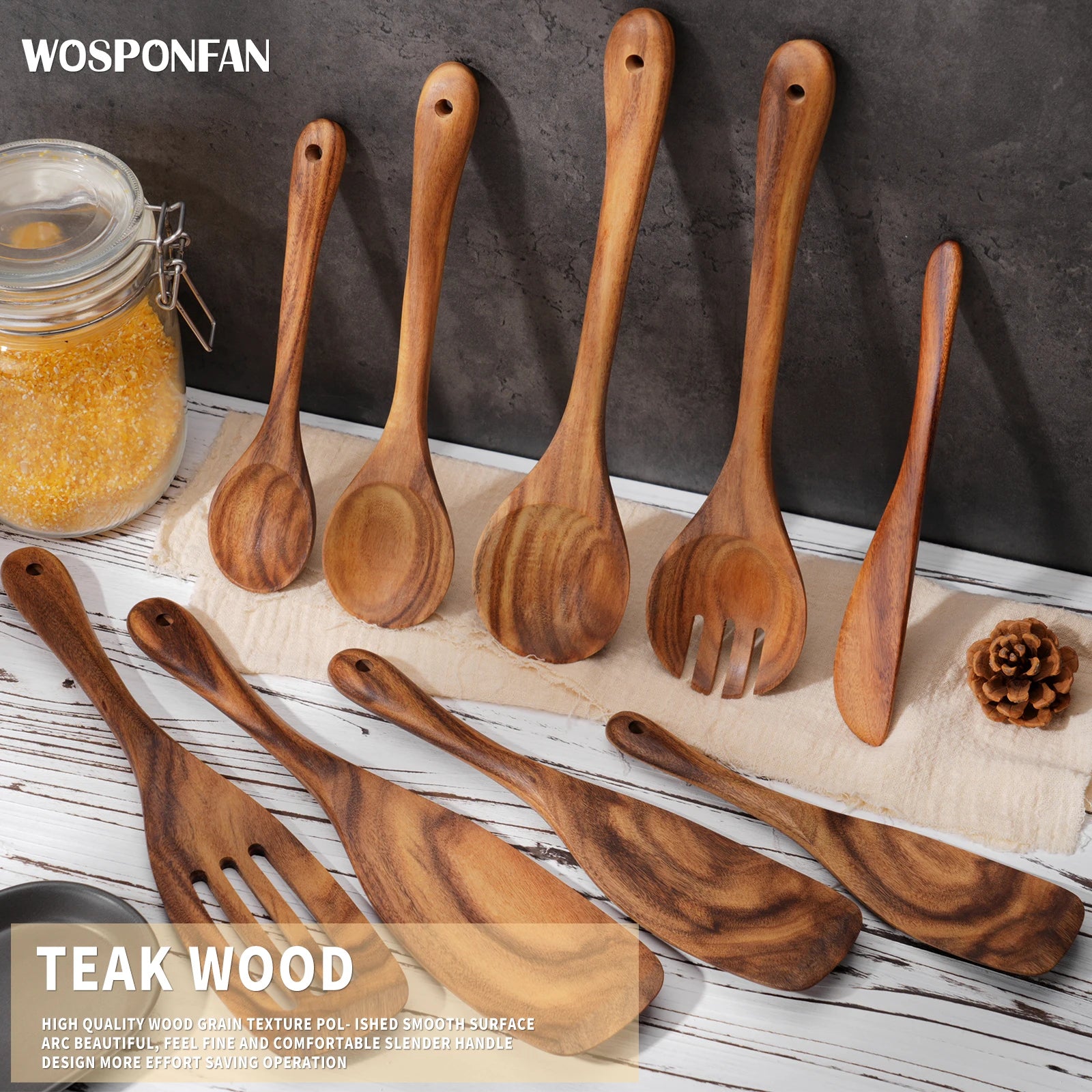 9 pcs kitchen utensils set wooden spoons for cooking - handmade spoon - wood color / united states