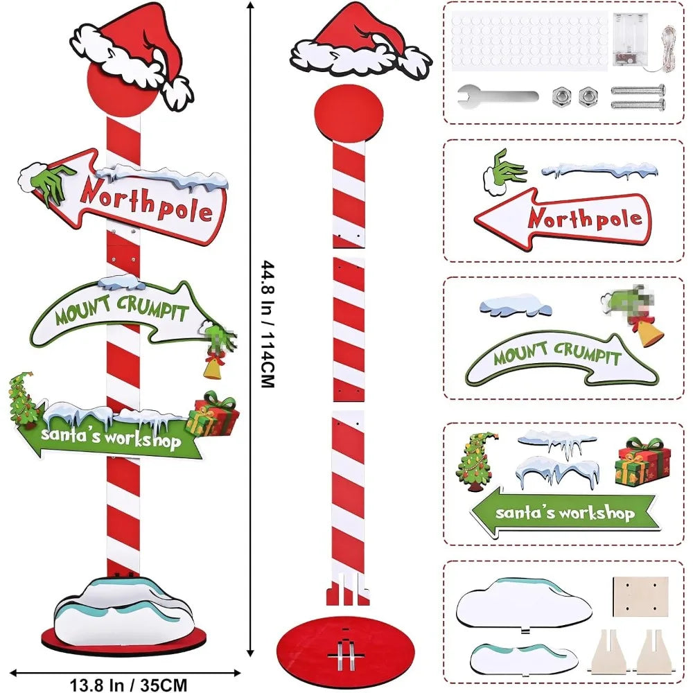 45 inch indoor christmas decoration: lighted north pole sign for holiday and winter parties wooden crumpit - red lime