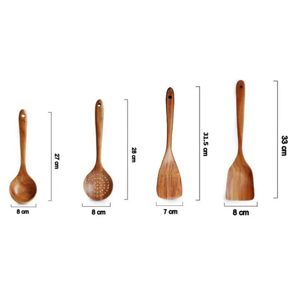 4pcs wooden cooking spoons natural wooden kitchen tableware tool soup spoon colander spoon spatula thin or fork