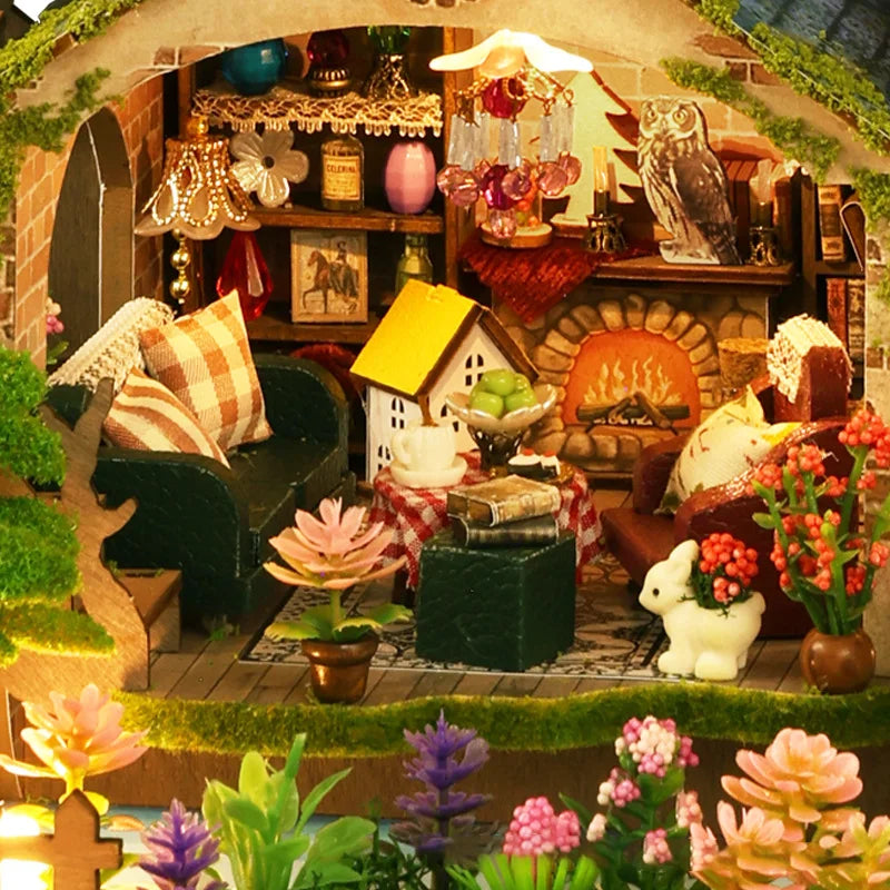 Diy wooden miniature model kit forest adventures casa doll houses 3d puzzle dollhouse with furniture for friends