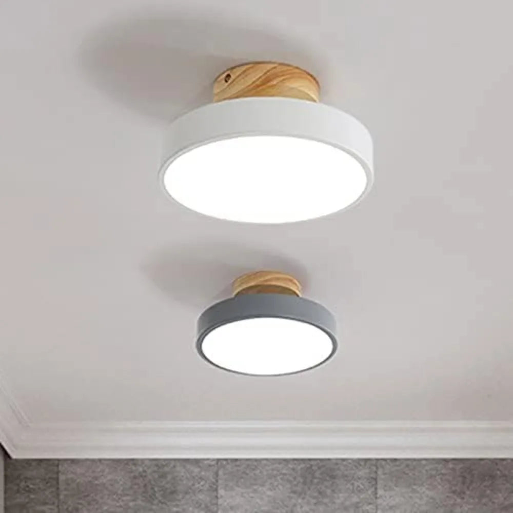 1pcs tri-color dimming ceiling light led flush mount lamp wrought acrylic lampshade round wood holder study