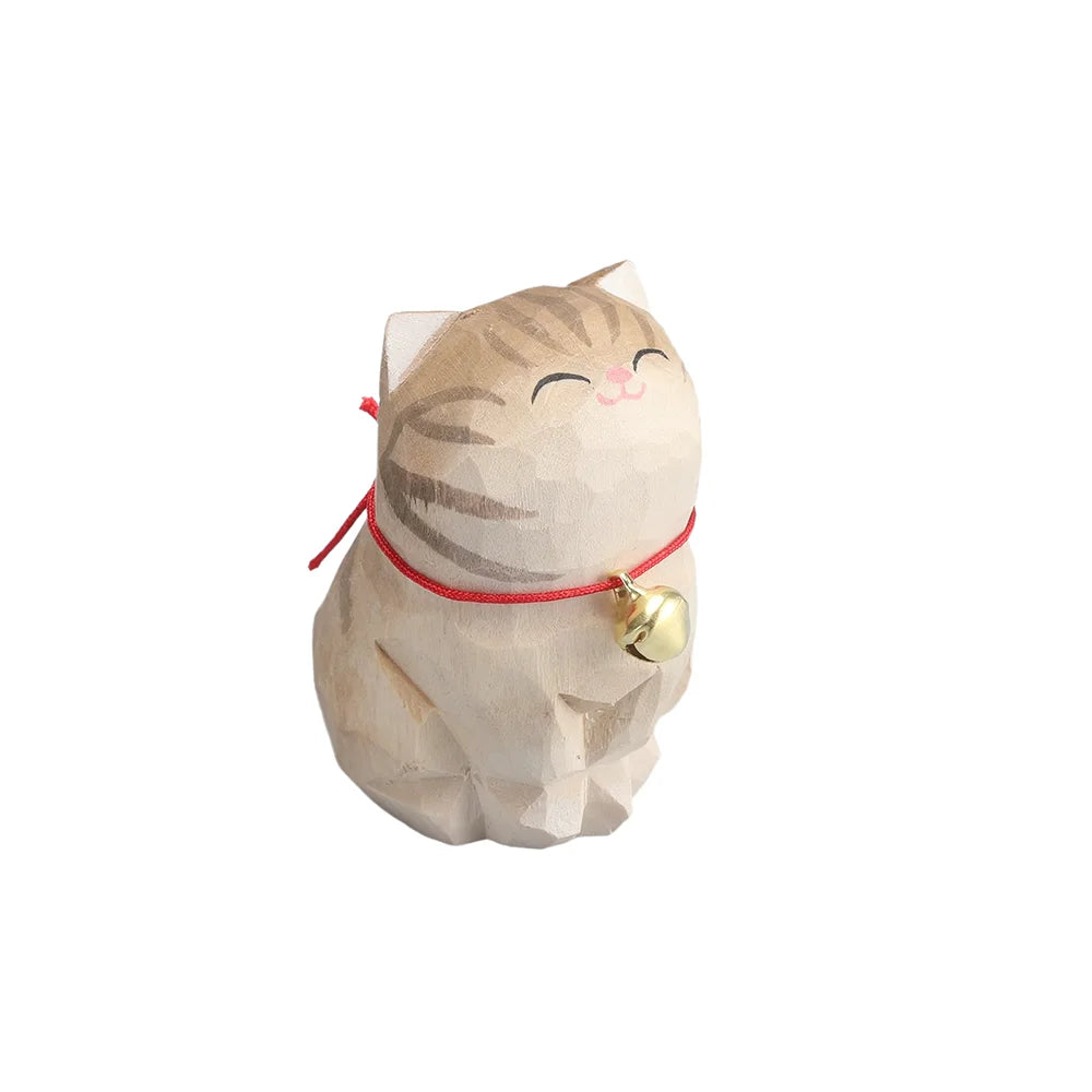 Christmas decorations handmade wood carving kitten ornaments small animal desktop cat decoration crafts birthday gift