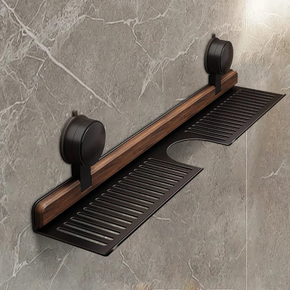 Walnut suction cup bathroom shelf faucet organizer rack no drilling wall mounted sink