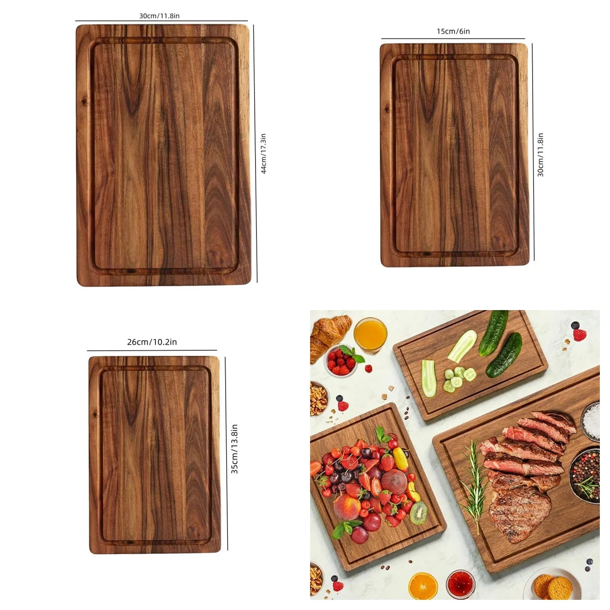 Acacia wood cutting board wooden with juice groove durable chopping for kitchen meat fruit cheese