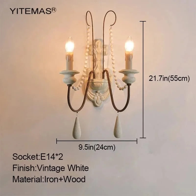 Vintage wood wall lamp for living room antique farmhouse candle sconce bedroom bedside mid century wooden lights - w24