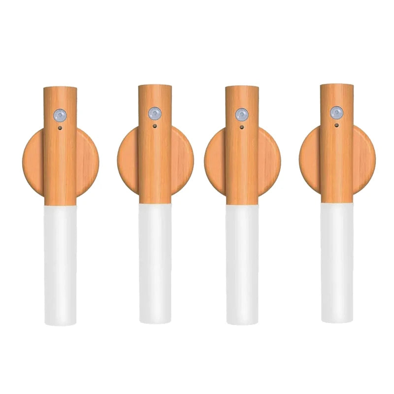1/2/3/4pcs led night light motion sensor lamp wood grain wall lights rechargeable magnetic for bedroom bedside stairs