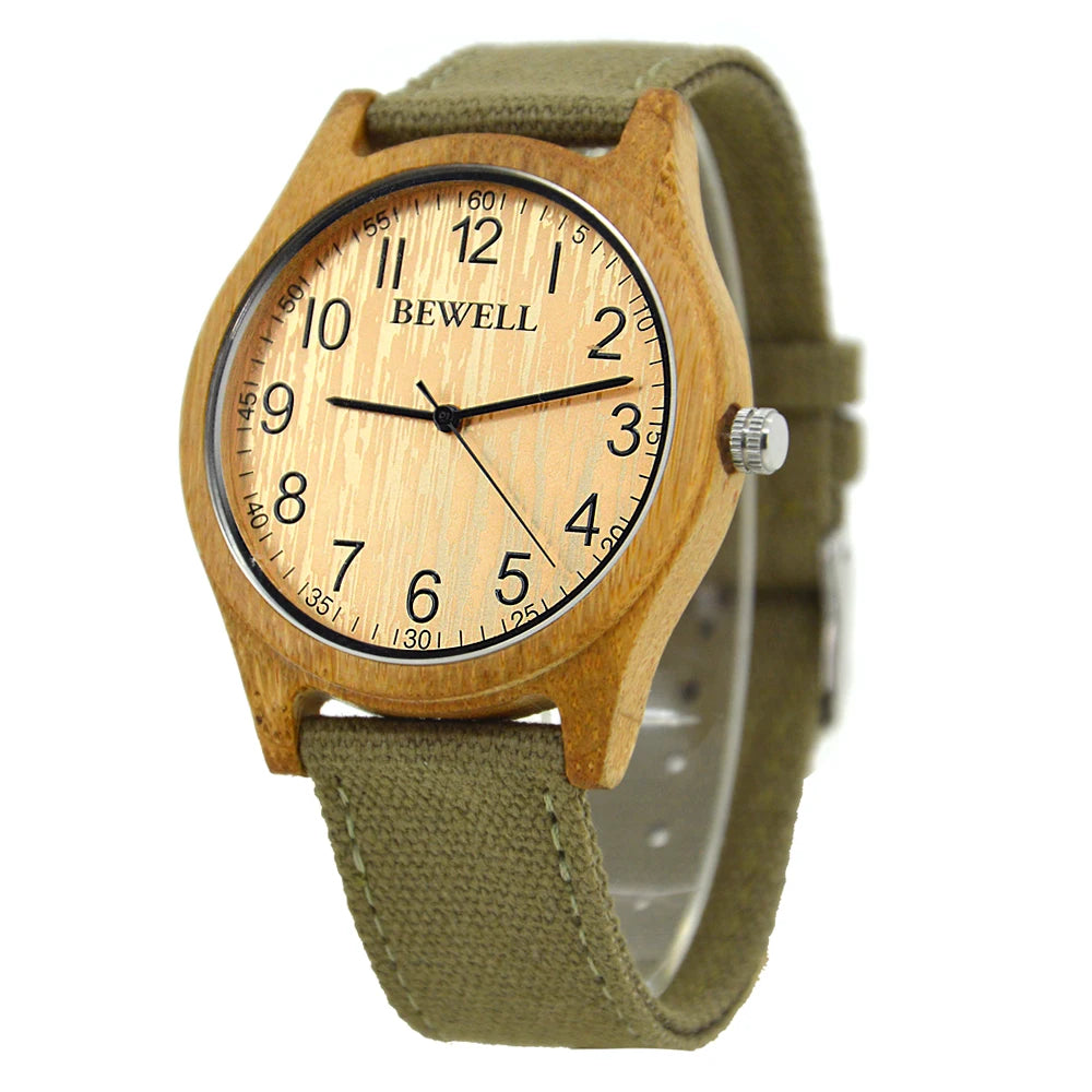 Unisex wooden watch - altenberg model handmade from 100% natural bamboo with quartz movement - lightweight analog