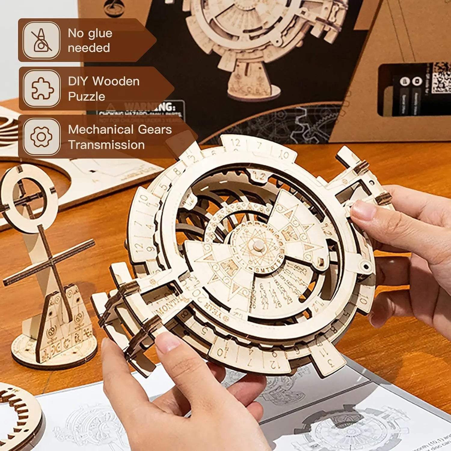 Robotime perpetual calendar wooden model kits 3d puzzles build for adults brain teasers construction sets puzzle