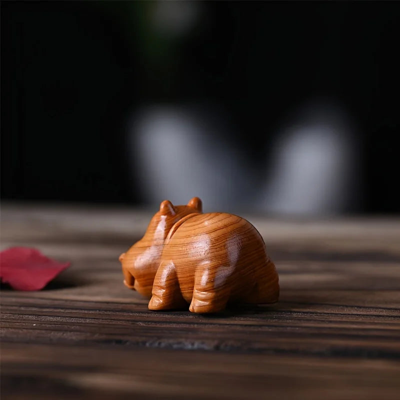 1pc handcrafted wooden hippo sculpture - artisanal tabletop decor & tea pet - united states - decorative