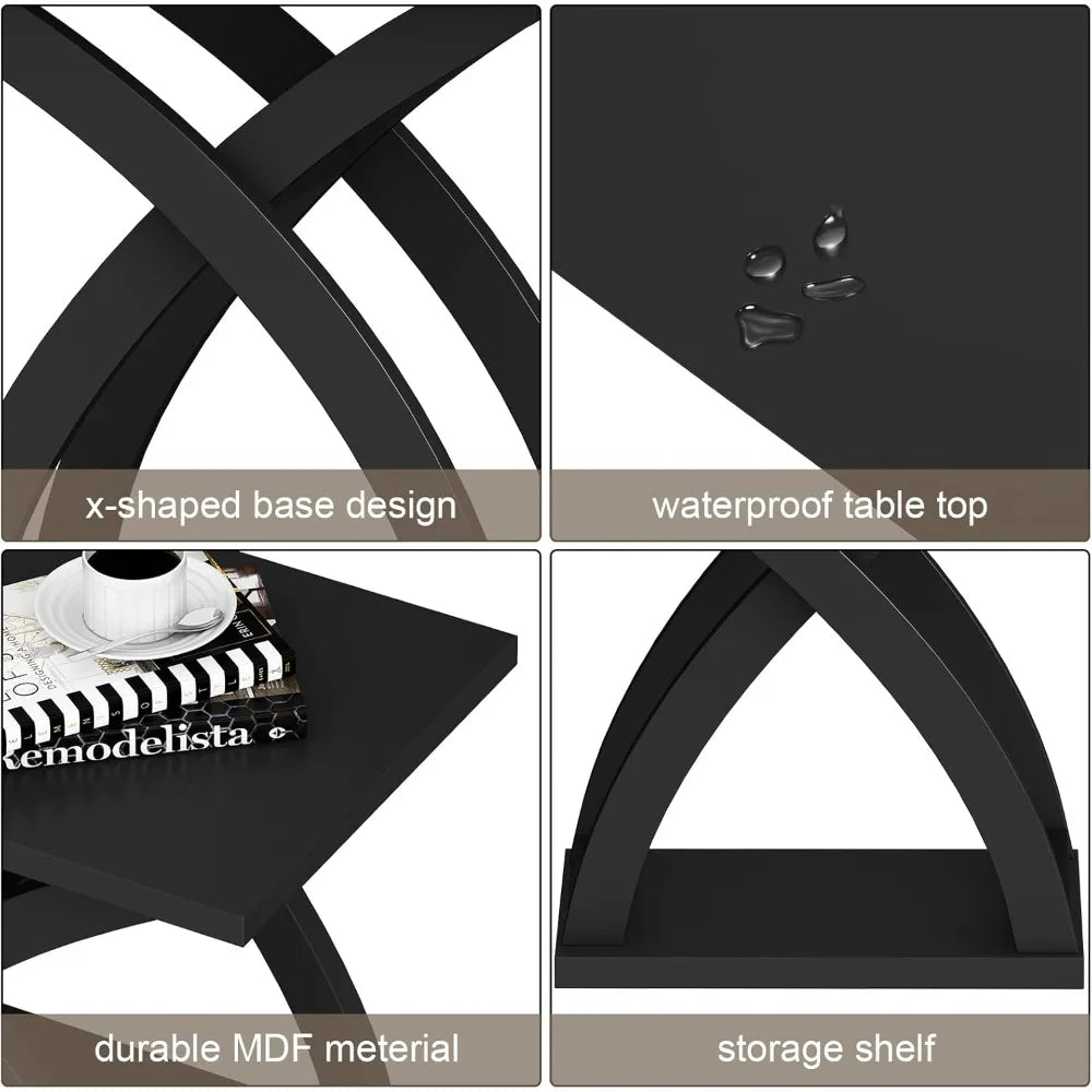 Choochoo end side table modern with storage shelf x-design living room (black) - black / united states