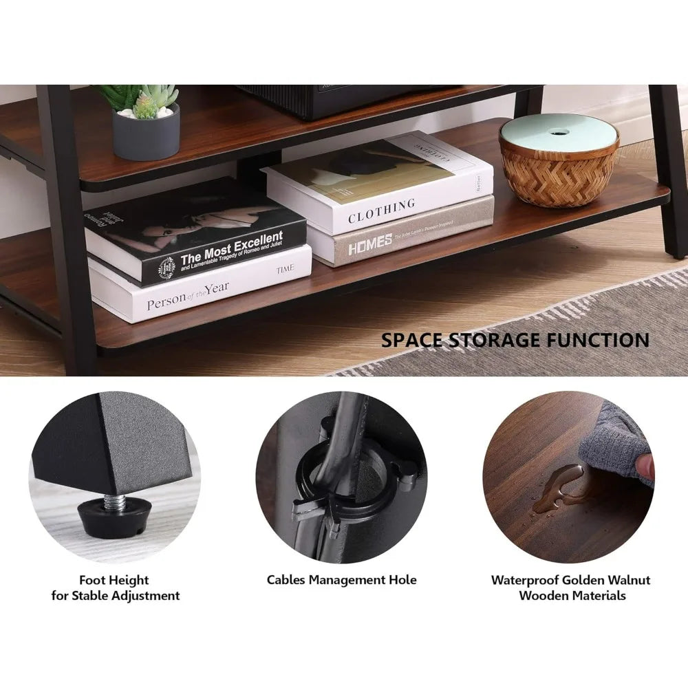 3-tier floor tv stand for 37-70 inch tvs entertainment center with storage-height adjustable console stands walnu