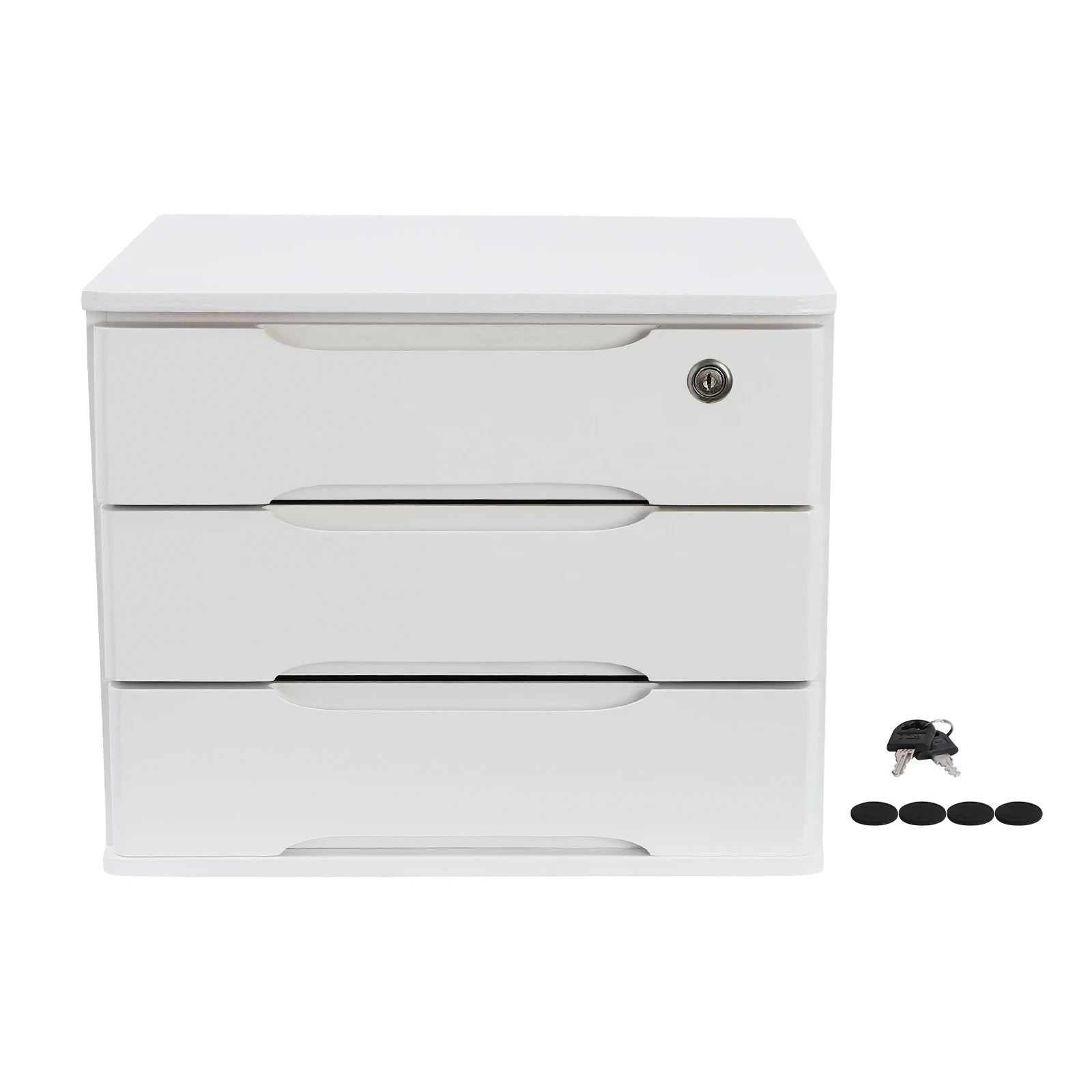 39*30*31cm 3-tier organizer wood desk with 3 drawers lockable desktop countertop storage cabinet for home office white